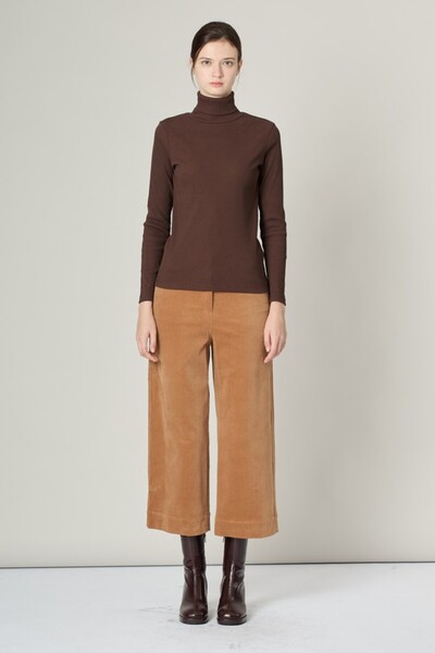 STYLENEST Regular Fit Turtleneck Long Sleeve Brown Women's Knitwear Sweater – Basic Plain Model