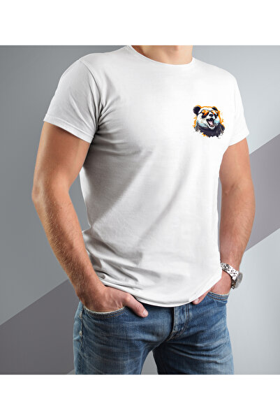 Gadali Panda with Glasses Printed Oversized Crew Neck White T-Shirt
