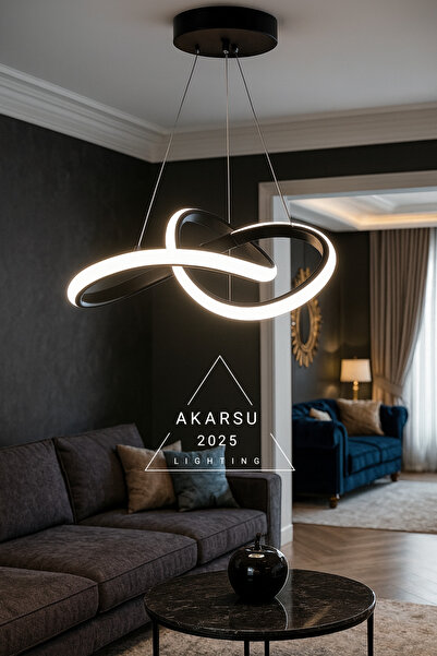 AKARSU AVİZE Modern Karmaşık Siyah KASA Tek BEYAZ Power Ledli Salon Mutfak Ko...