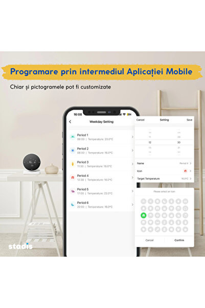 STADIS Termostat de Ambient Smart STADIS™, WiFi, Controlat prin Telefon, Universal, Programabil, Alb