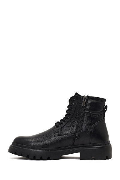 Derimod Men's Black Zippered Thick Soled Leather Boots 25Wfd702218