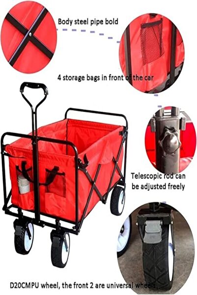 Miskat Trading Collapsible Folding Outdoor Utility Wagon - Four-Wheel Garden Trolley