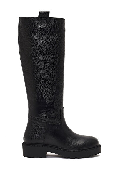 Derimod Women's Black Thick Soled Leather Boots 25Wfd1893Ft