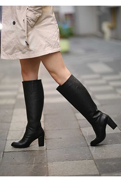 EREN SHOES BAG Cluj Genuine Leather Thick Heeled Zipperless Boots