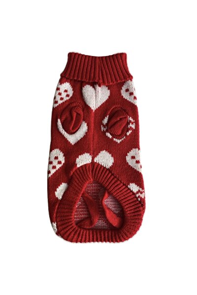 OEM Haina caini talie mica tip pulover, tricotat, ideal iarna, model Inimioare, Rosu, 27 x15 cm