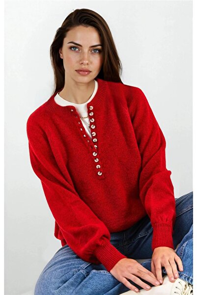 WeShaya Pulover tricotat cu dungi cu guler cu cravată bordeaux