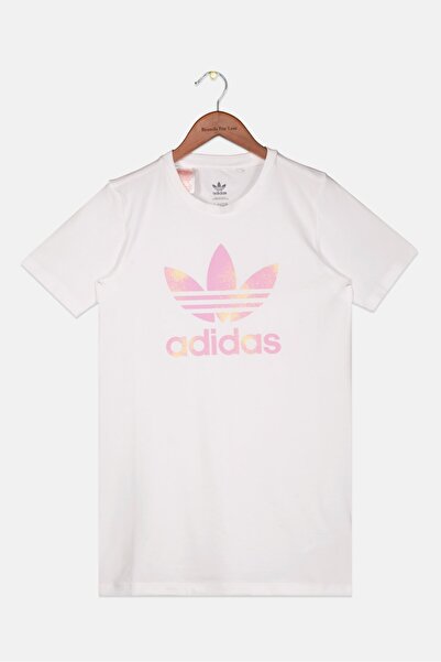 adidas Kids Girl Crew Neck Short Sleeves Brand Logo T-Shirt, White