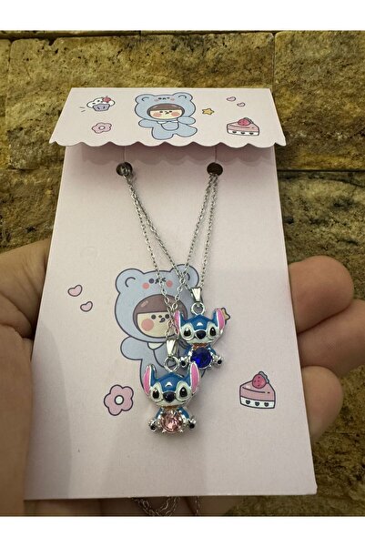 Herşey Nota Anime Stitch BFF İkili Çift Kolye – Arkadaşlık ve Sevgili Kolyesi, Metal Zincirli Sevimli Tasarım