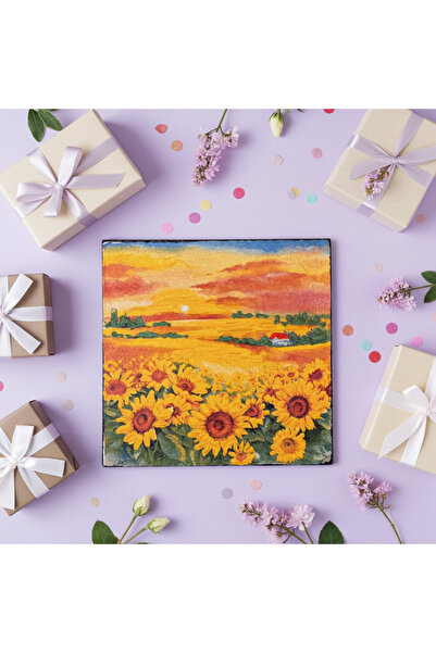 SELLGIFT Hand Painted Painting – Sunflower Field at Sunset