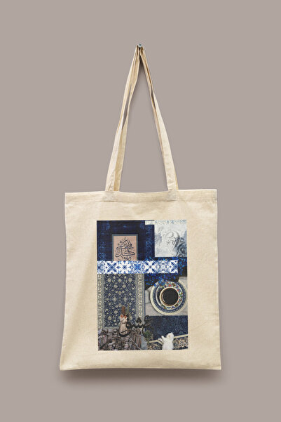 Bi Dünya Haber Kolaj Serisi 9 - Sufi İslami Kolaj Serisi Tote Bag Baskılı Bez...