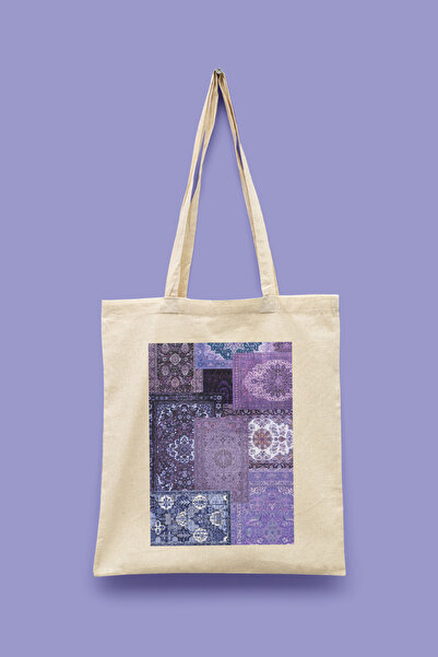Bi Dünya Haber Ethnic Collage Series 3 Μωβ Σειρά έθνικ σχεδίων Tote Bag με τύ...