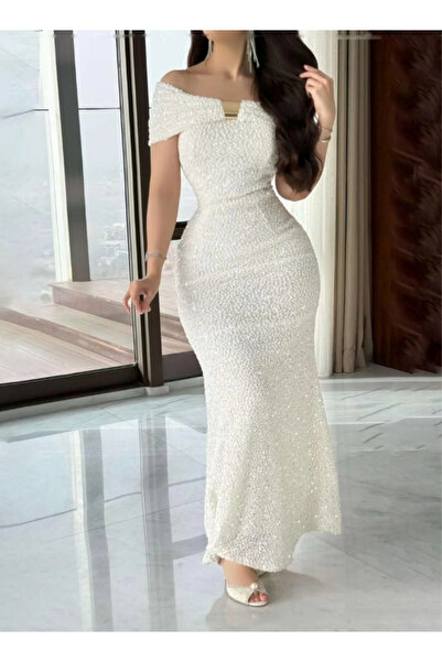 Nice Model فستان مناسبات رسمي أبيض - تصميم ناعم مطرز بدون أكمام فخم راقي للمن...