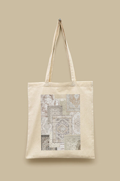 Bi Dünya Haber Etnic Collage Seria 4 Bej Seria cu modele etnice Geantă tote c...