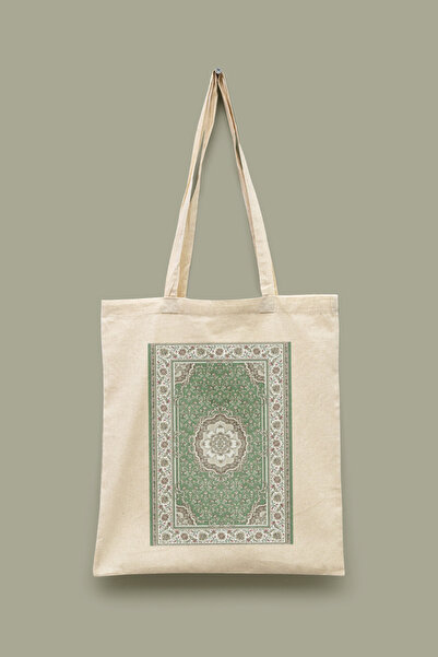 Bi Dünya Haber Etnik Desen Serisi 1 Yeşil Etnik Desen Serisi Tote Bag Baskılı...