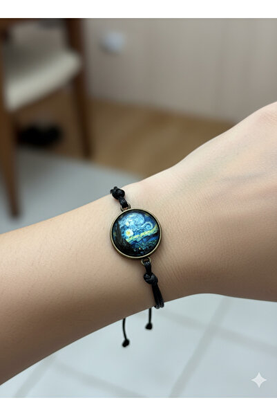 Herşey Nota Van Gogh “The Starry Night” Siyah İpli Bileklik – Unisex Sanat Te...