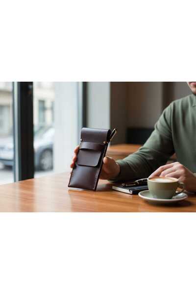 HELİSA ACCESSORİES حامل أقلام من الجلد الطبيعي بلون الطين، صناعة يدوية، تصميم...