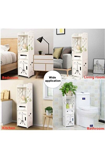 Miskat Trading Bathroom Cabinet Floor-Standing White Wood-Plastic Board