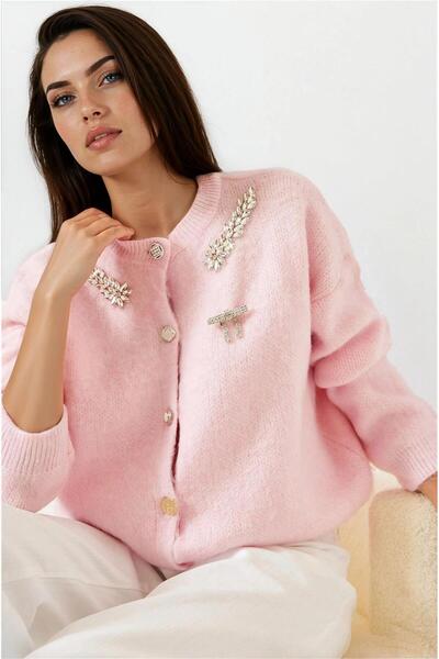 WeShaya Πλεκτή ζακέτα επένδυση fleece με λαιμόκοψη από πέτρα σε σκόνη