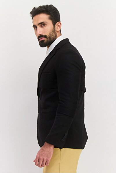 Antony Morato Men Super Slim Fit Solid Semi Formal Blazer, Black