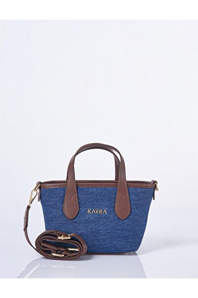 Kayra Logo Detailed Denim Bag Navy Blue