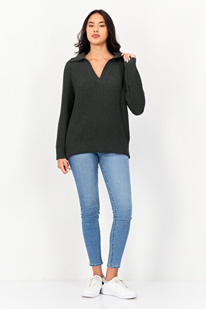 aerie Women Spread Collar Crochet Sweater, Dark Green