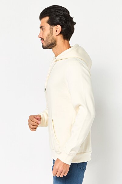 CELIO Men Embroidered Long Sleeve Hoodie, Ivory