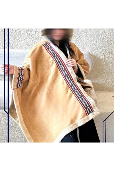 Abaya-AB Women's winter shawl with a Sadu design in beige