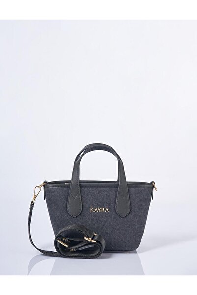 Kayra Denim Bag with Logo Detail Anthracite