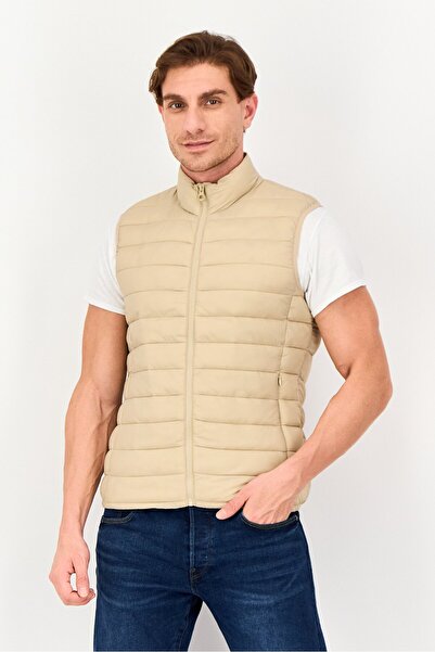 CELIO Men Quilted Puffer Jacket Vest, Beige
