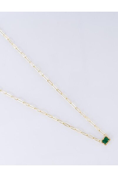 Kayra Shiny Stone Chain Necklace Emerald