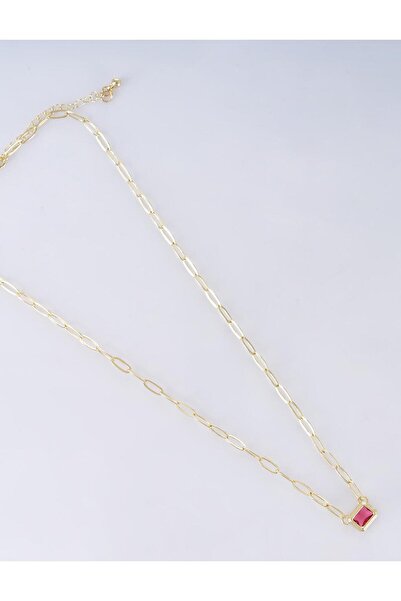 Kayra Shiny Stone Chain Necklace Pink