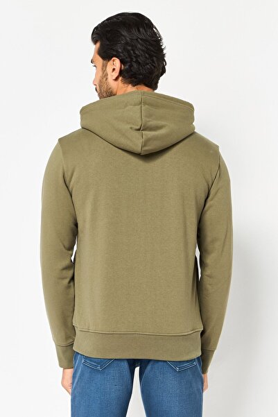 CELIO Men Solid Long Sleeve Hooded Sweatshirts, Olive