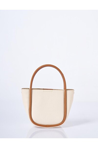 Kayra Faux Leather Small Tote Bag Beige