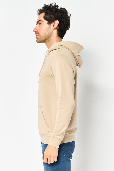 CELIO Men Solid Long Sleeve Hoodie, Light Taupe