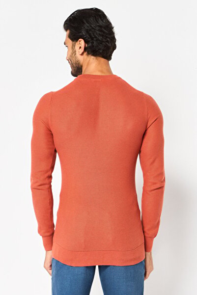 CELIO Men Crew Neck Long Knitted Sweater, Orange