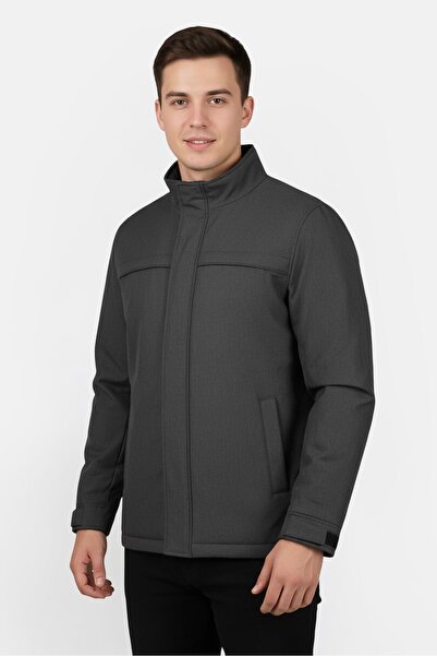 Dockers Men Long Sleeve Embroidered Logo Windbreaker Jacket, Charcoal