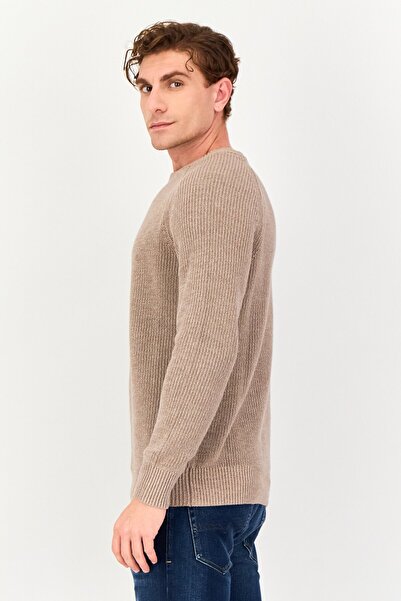 CELIO Men Crew Neck Knitted Sweater, Taupe
