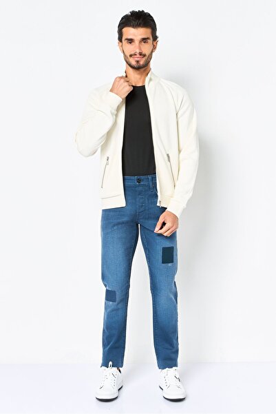 CELIO Men Mock Neck Long Sleeve Textured Sweatshirt, Off White