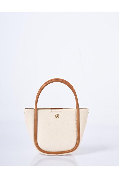 Kayra Faux Leather Small Tote Bag Beige