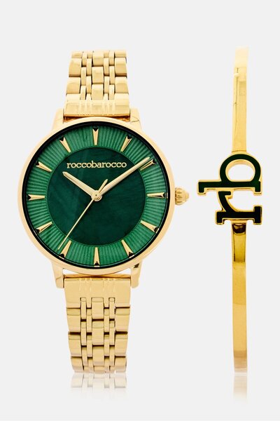 Roccobarocco Women RB4659L-04M Quartz Stainless Steel Watch 33 mm With Bangle Set, Gold