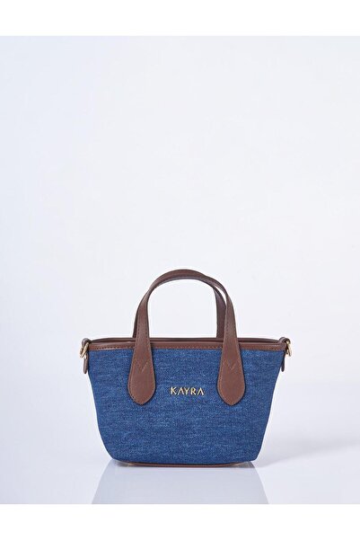 Kayra Logo Detailed Denim Bag Navy Blue