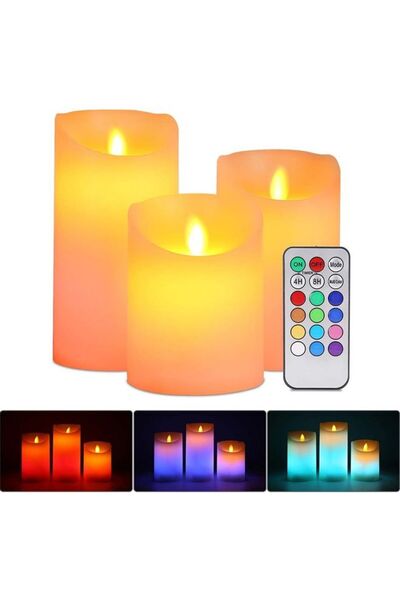 DOMEET 3-Piece LED Candle Light Set With Remote Control Timer Multicolour