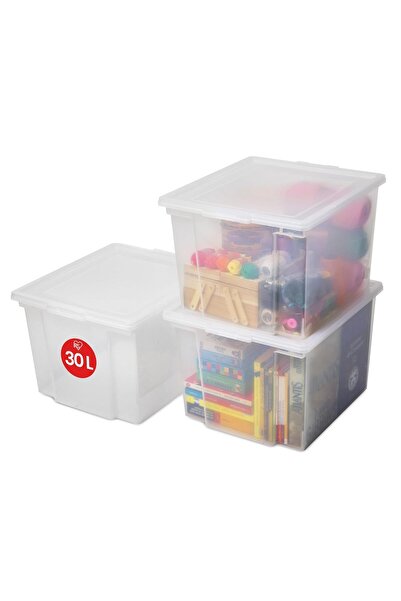 Hype Store Iris Ohyama Versatile Storage Bins, 30L, Set of 3, Clear, Easy Lat...