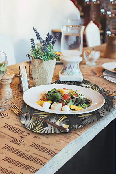 Valerine Life Gray Gold Palm Leaf Patterned American Leather Non-Slip Washable Placemat 12 Pieces for 6 People