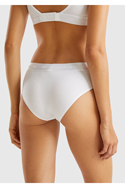 United Colors of Benetton Women's White Cotton Blend Waistband Logo Hipster Cut Panties