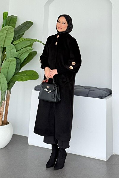 Hazamoda Παλτό Şah με χρυσά κουμπιά, μαύρο