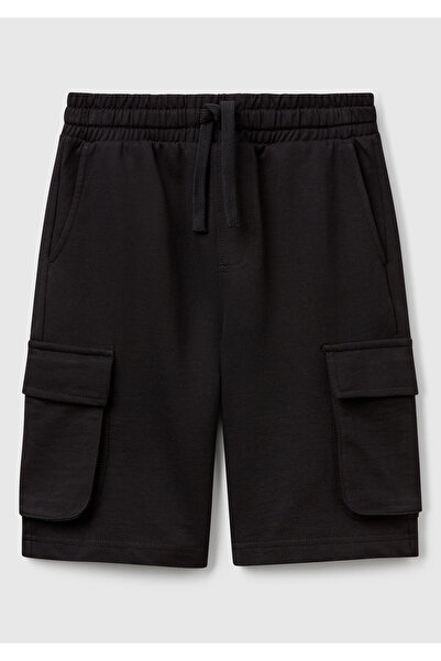 United Colors of Benetton Момчешки черни шорти с еластична талия и джобове