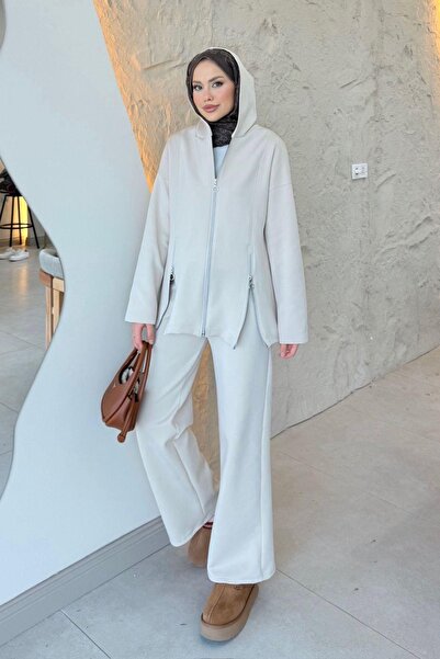 Hazamoda بدلة سوكوبا بسحاب باللون البيج