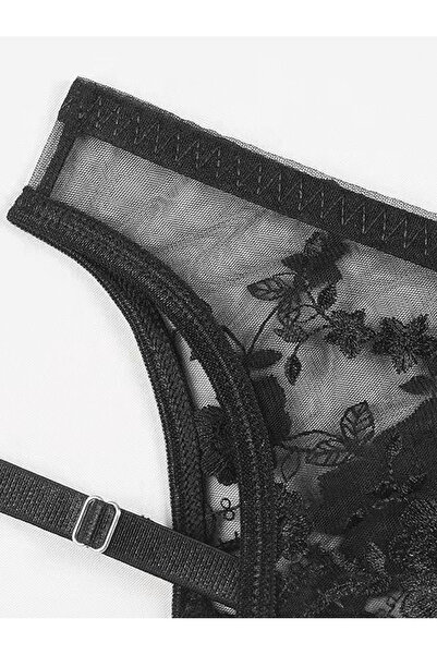JInsh High-end Elegant Lady Floral Embroidery Fashionable Black Charm Lace Women Lingerie Set