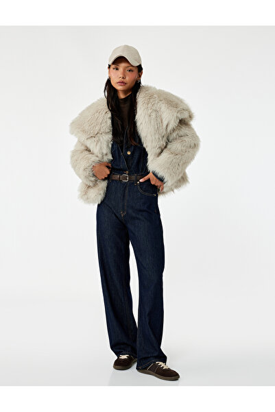 Koton Wide Collar Oversized Faux Fur Coat